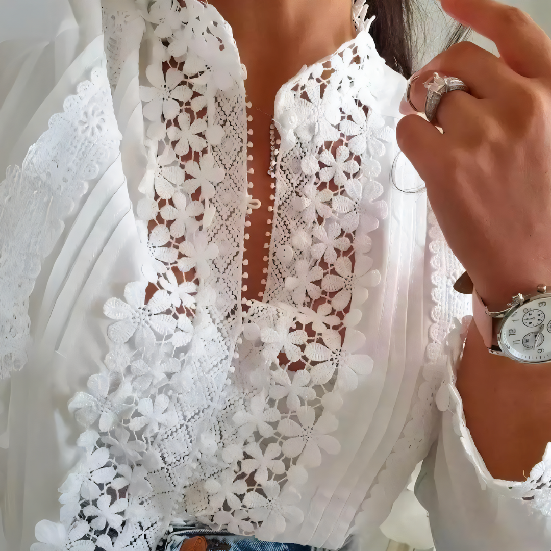 CLARISSA™ - Camicia di pizzo con intarsio di fiori