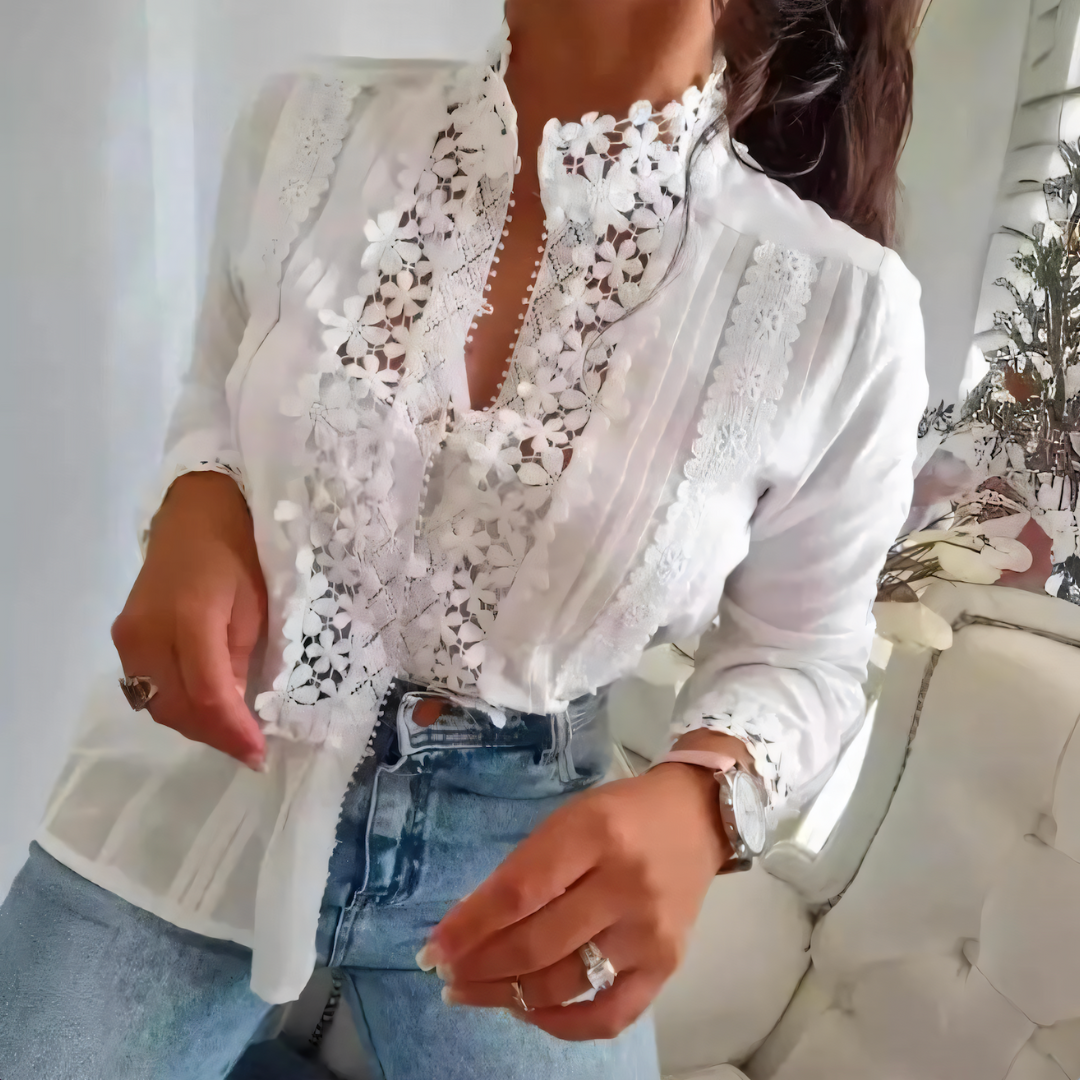 CLARISSA™ - Camicia di pizzo con intarsio di fiori